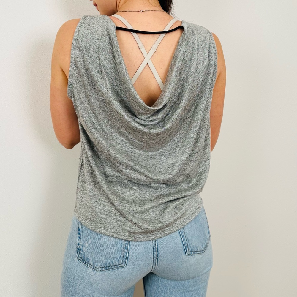 Alice + Olivia Kassie Linen Leather Trim open back tank Top